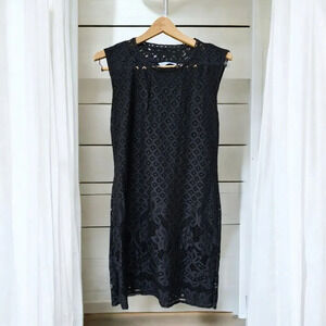 Isaac Mizrahi Live! Sleveless Black Lace Eyelet Shift Dress Small